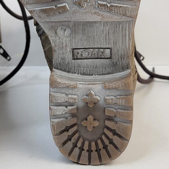 Roan Affair Leather Combat Boots 7M Olive Suede Zip Lace Distress Mid Calf Army - Picture 12 of 13